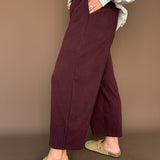 Soft Knit Barrel Leg Pants- Wine