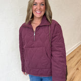 Quilted Half Zip Jacket- Cherry