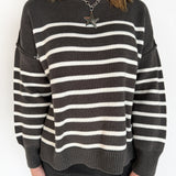Oversized Stripe Sweater- Charcoal