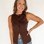 Sleeveless Knit Vest- Brown - Ana Patricia Boutique