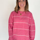 Striped Drop Shoulder Sweater- Pink