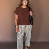 Boxy Raw Hem Sweater- Brown