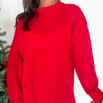 Round Neck Waffleknit Sweater- Red - Ana Patricia Boutique