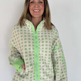 Checkered Fleece Jacket- Lime