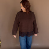 Lace Hem Sweater- Brown