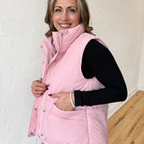 High Collar Padded Vest- Pink - Ana Patricia Boutique