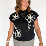 Floral Raised Sweater- Black - Ana Patricia Boutique