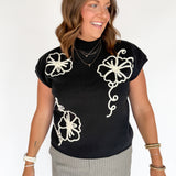 Floral Raised Sweater- Black - Ana Patricia Boutique