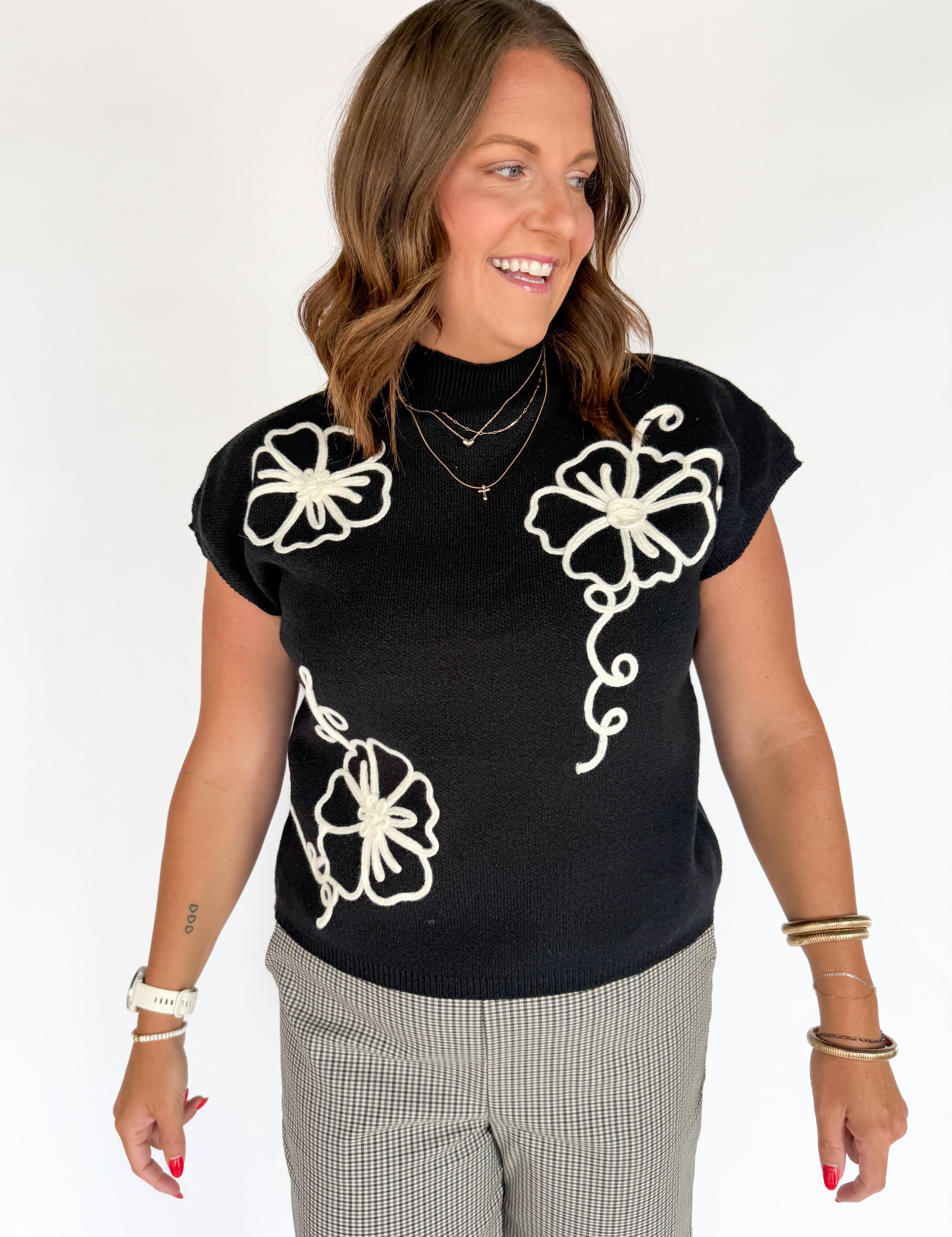 Floral Raised Sweater- Black - Ana Patricia Boutique
