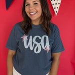 USA Embroidery Tee- Navy - Ana Patricia Boutique