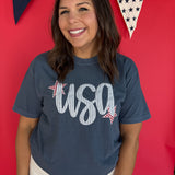USA Embroidery Tee- Navy - Ana Patricia Boutique