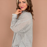 Oversized Stripe Button Up Top- Black