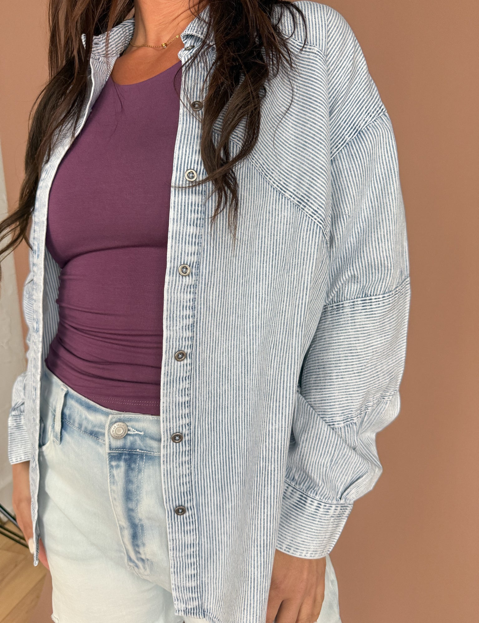 Chambray Striped Button Down-Light - Ana Patricia Boutique