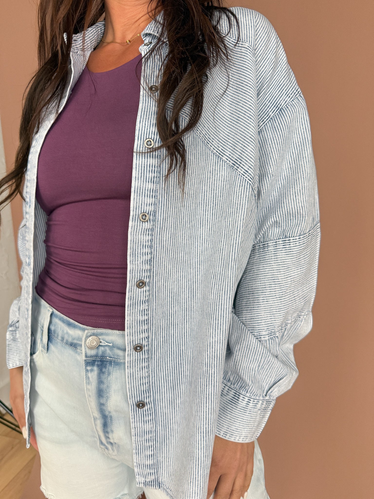 Chambray Striped Button Down-Light - Ana Patricia Boutique