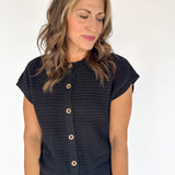 Button Down Cardigan Top- Black - Ana Patricia Boutique