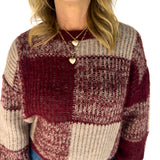 Plaid Crewneck Sweater- Burgundy