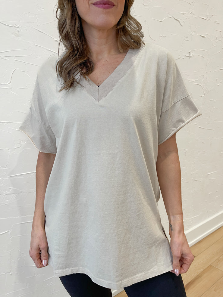 Oversized Mineral Wash Top- Almond