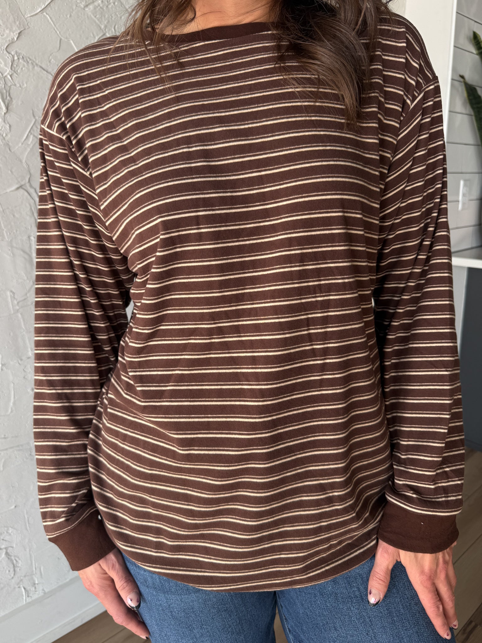 Striped Crewneck Top- Brown - Ana Patricia Boutique