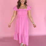Square Neck Midi Dress- Pink - Ana Patricia Boutique