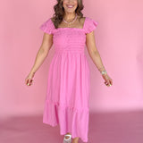 Square Neck Midi Dress- Pink - Ana Patricia Boutique