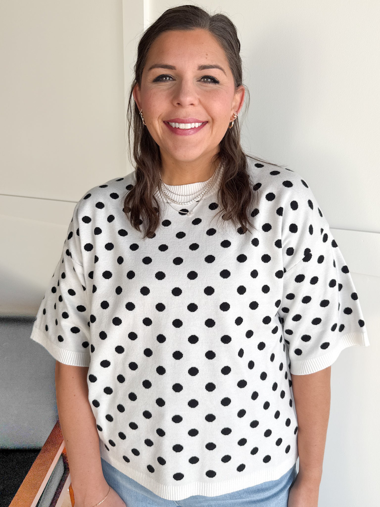 Oversized Polka Dot Top- White - Ana Patricia Boutique