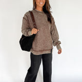 Double Ribbed Pullover- Brown