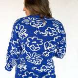 Boucle Floral Knit Sweater- Royal Blue