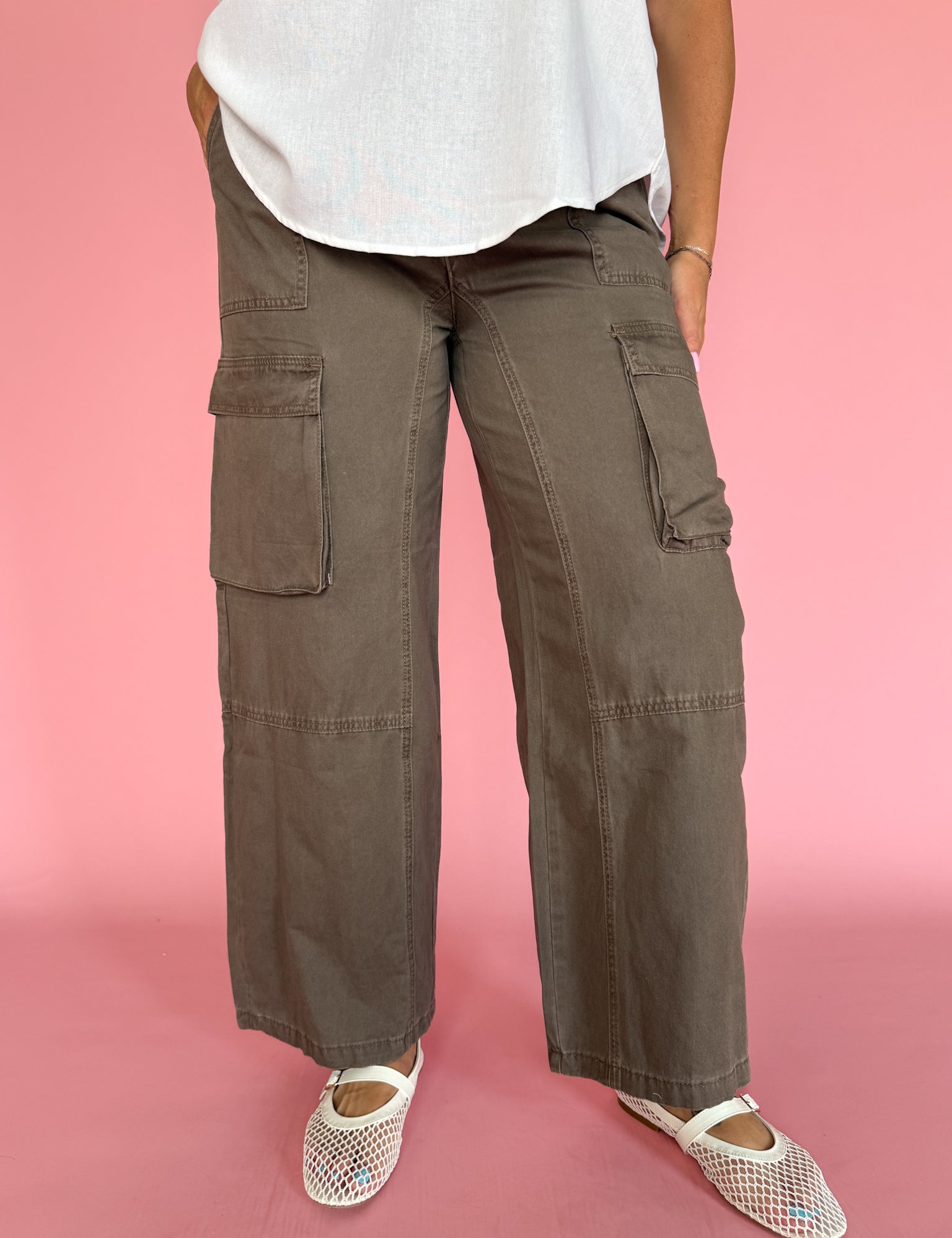 Cargo Wide Leg Pants- Brown - Ana Patricia Boutique