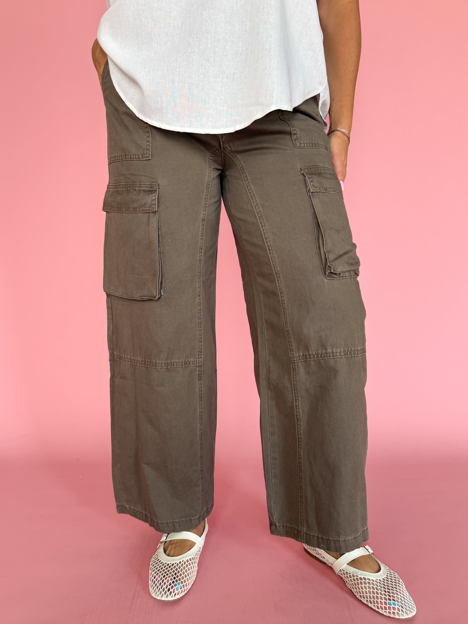 Cargo Wide Leg Pants- Brown - Ana Patricia Boutique
