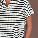Split Neck Collared Top- Black