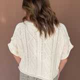 Cable Knit Short Sleeve Sweater- Ivory