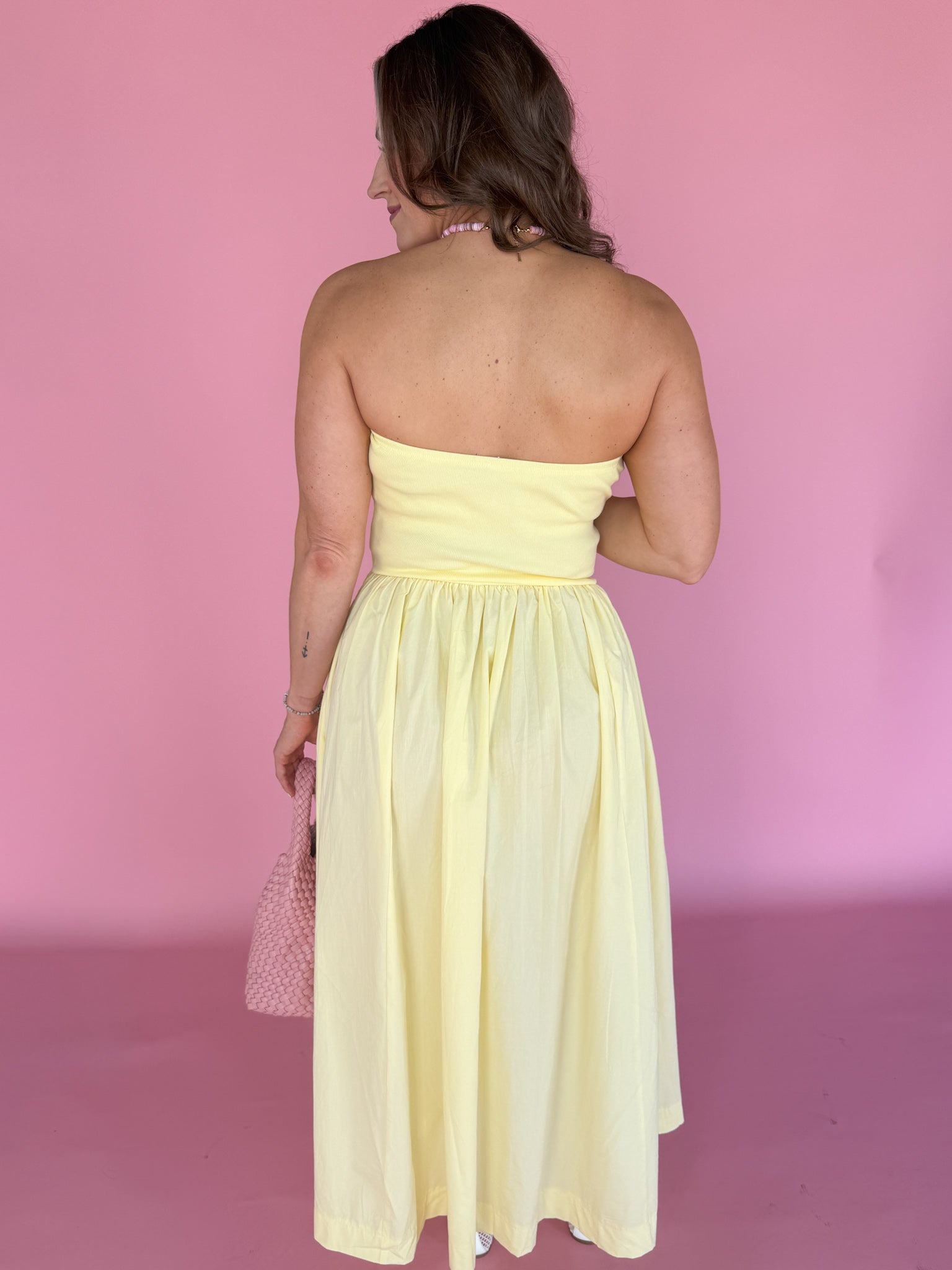 Strapless Midi Dress-Yellow - Ana Patricia Boutique