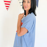 USA Patchwork Top- Denim/Red