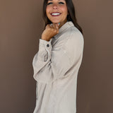 Mineral Wash Waffleknit Button Up-Cream