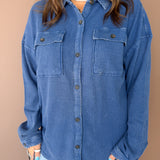 Mineral Wash Waffleknit Button Up-Navy