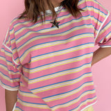 Oversized Stripe Tee- Yellow/Pink - Ana Patricia Boutique