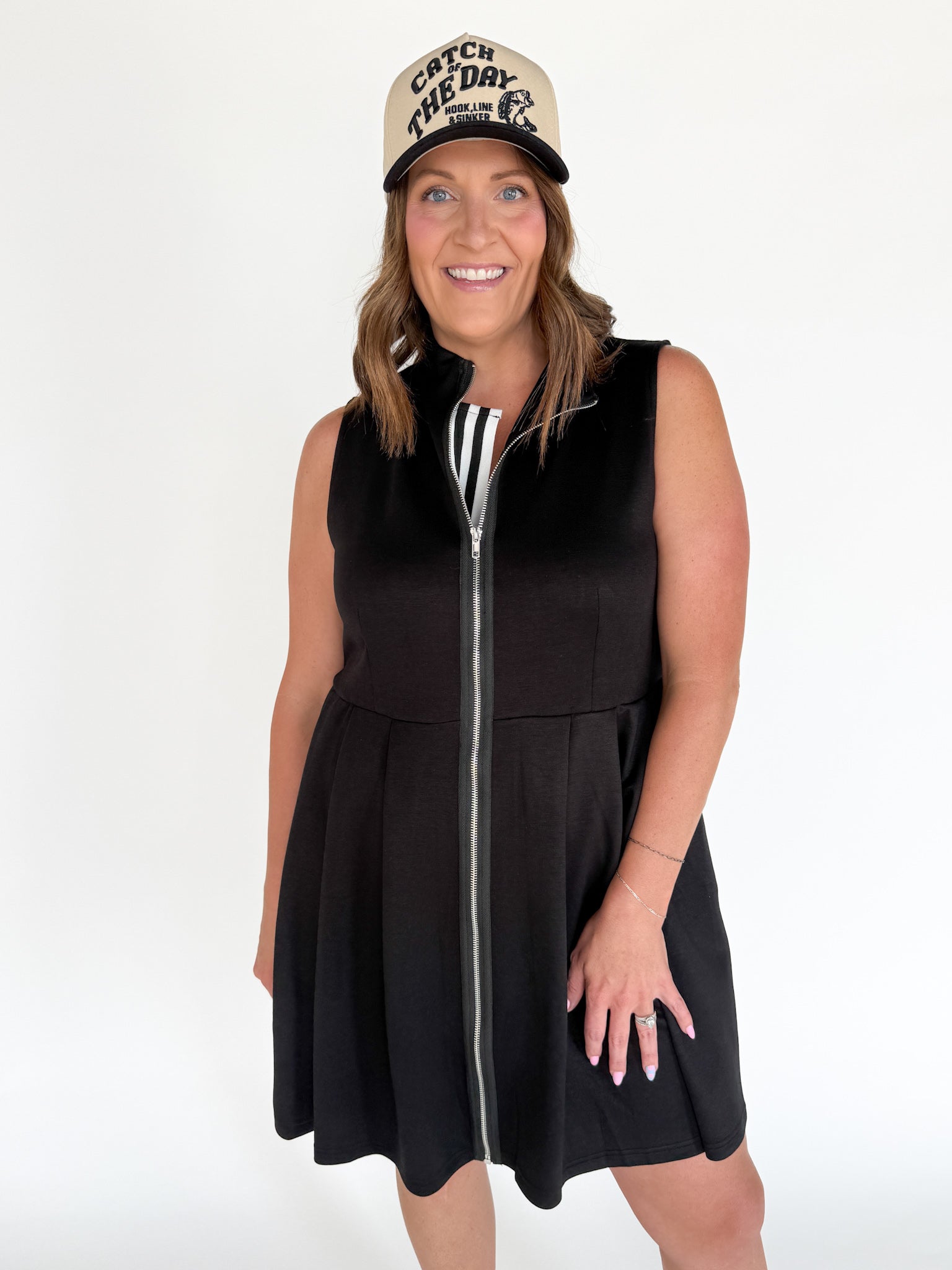 Sleeveless Scuba Zip Up Dress-Black - Ana Patricia Boutique