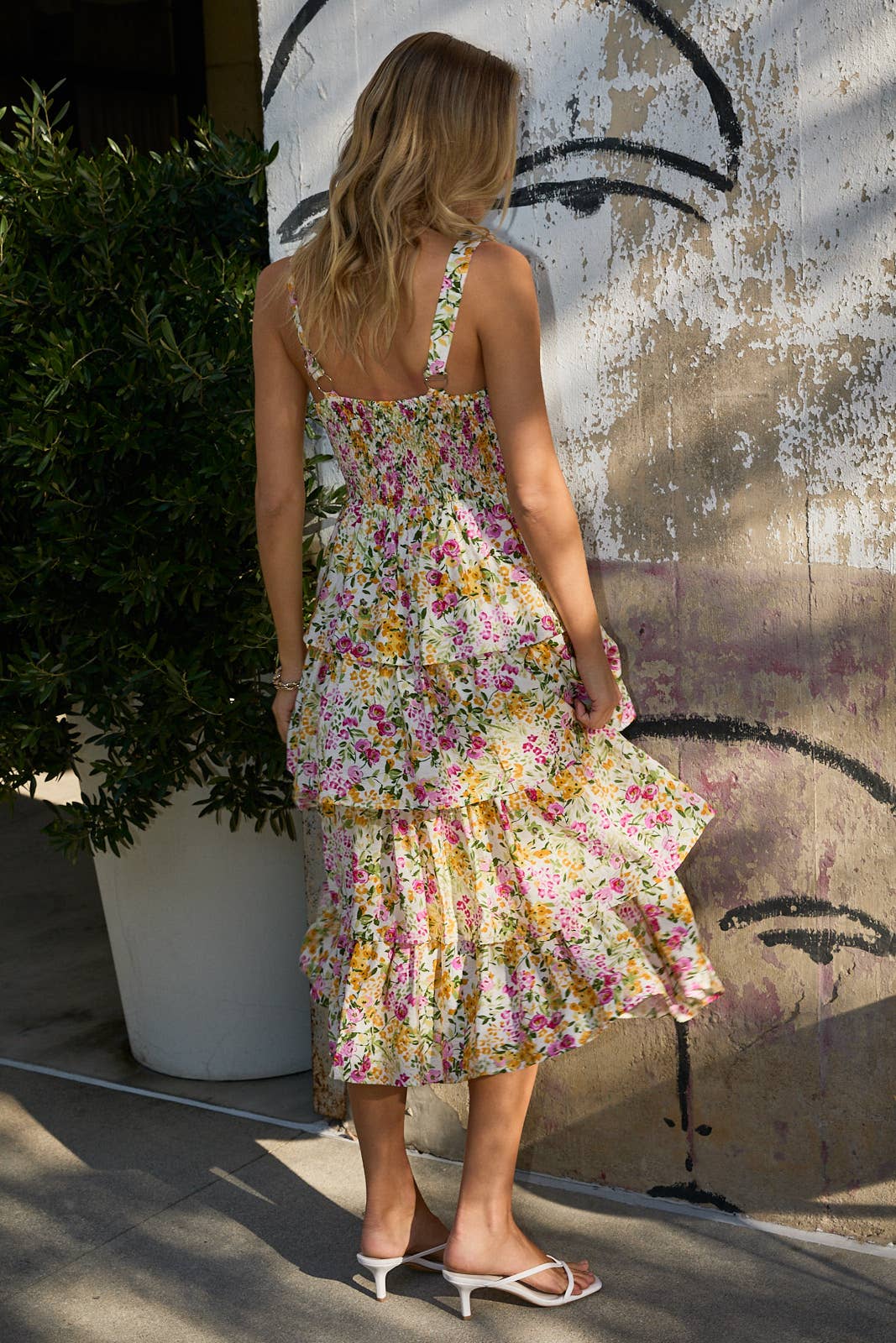 ADJUSTABLE STRAP LAYERED RUFFLE TIERED MIDI DRESS - Ana Patricia Boutique