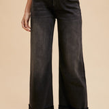 90's Cuff Hem Straight Jeans -Black