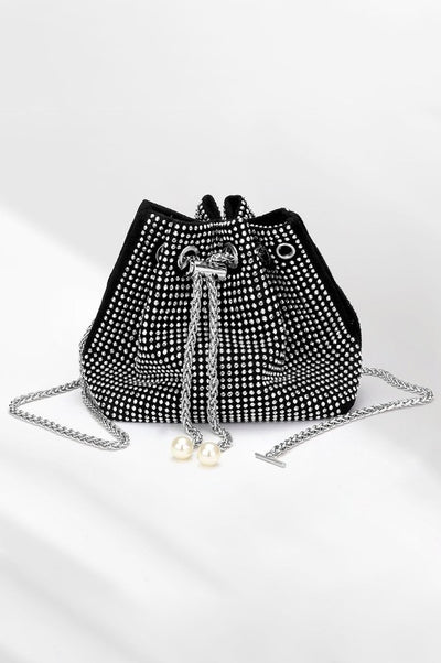 Studded Chain Bucket Bag- Black