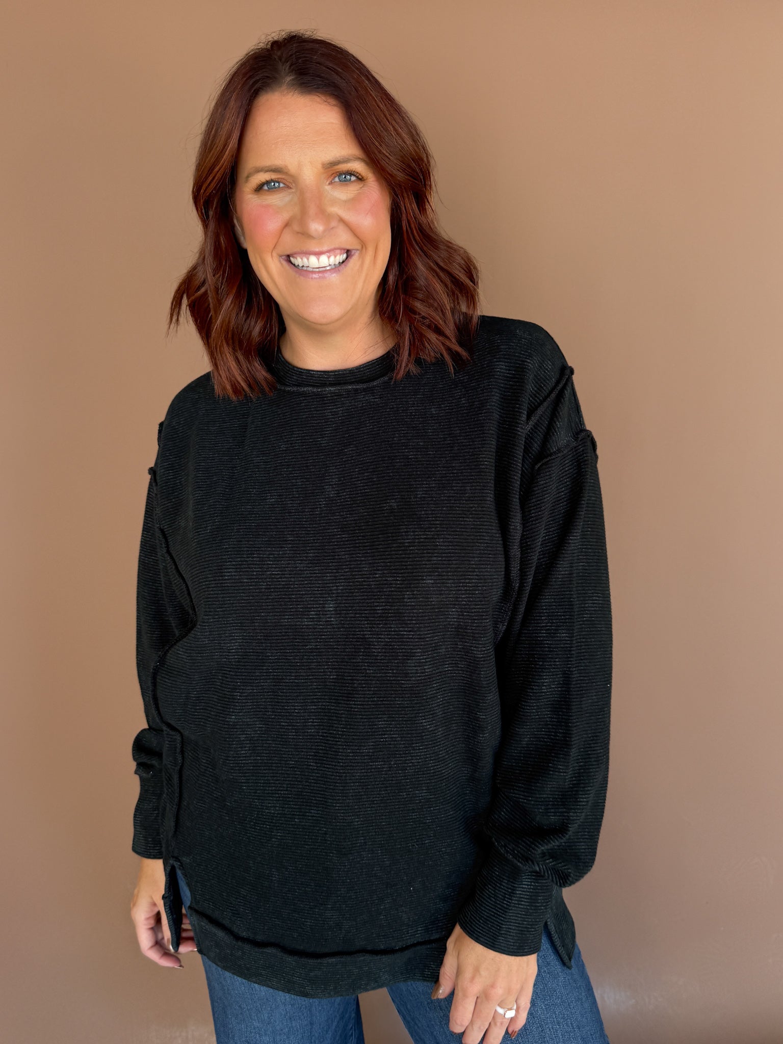 Ribbed Mineral Wash Pullover- Black - Ana Patricia Boutique