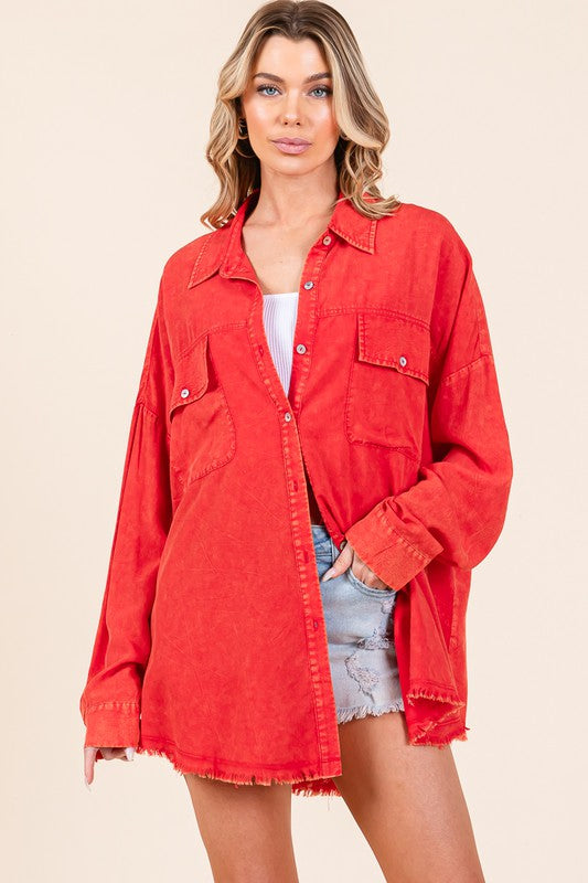 Lucky Charm Button Up- Red