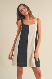 Colorblock Mini Dress-Oatmeal/Black