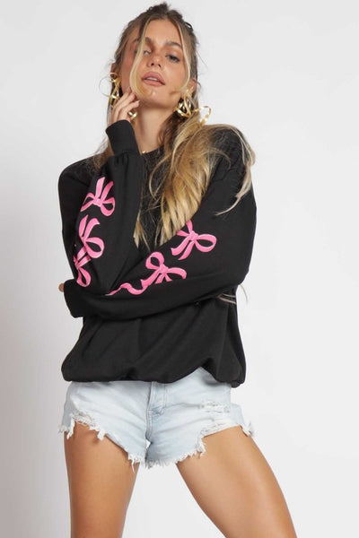 Bow Sleeve Pullover- Black