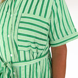 Stripe Mini Flare Dress- Green