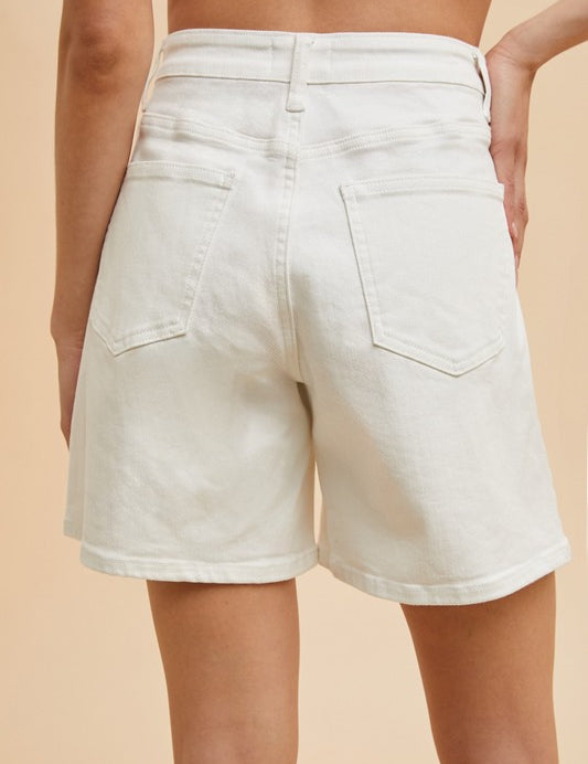 High Waist Bermuda Mom Short-White - Ana Patricia Boutique