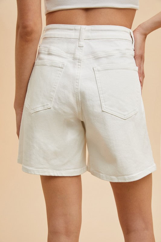 High Waist Bermuda Mom Short-White - Ana Patricia Boutique