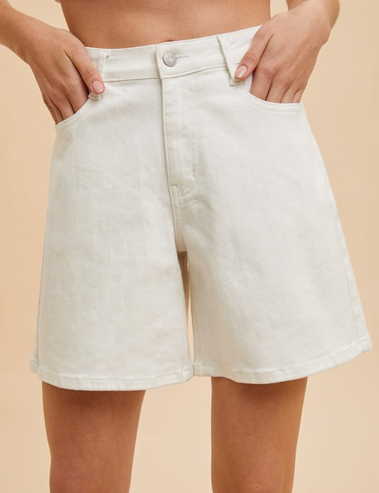 High Waist Bermuda Mom Short-White - Ana Patricia Boutique
