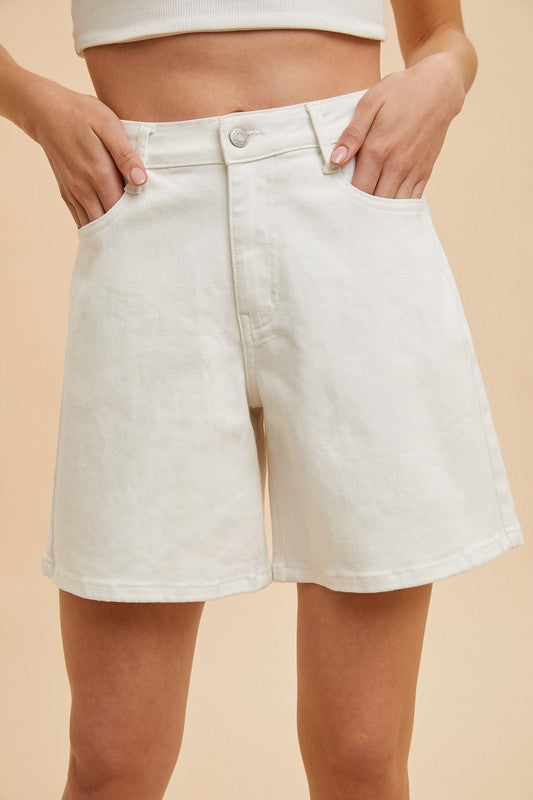 High Waist Bermuda Mom Short-White - Ana Patricia Boutique