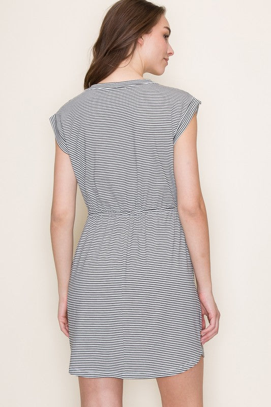 Easy Street Stripe Dress- Black/Ivory